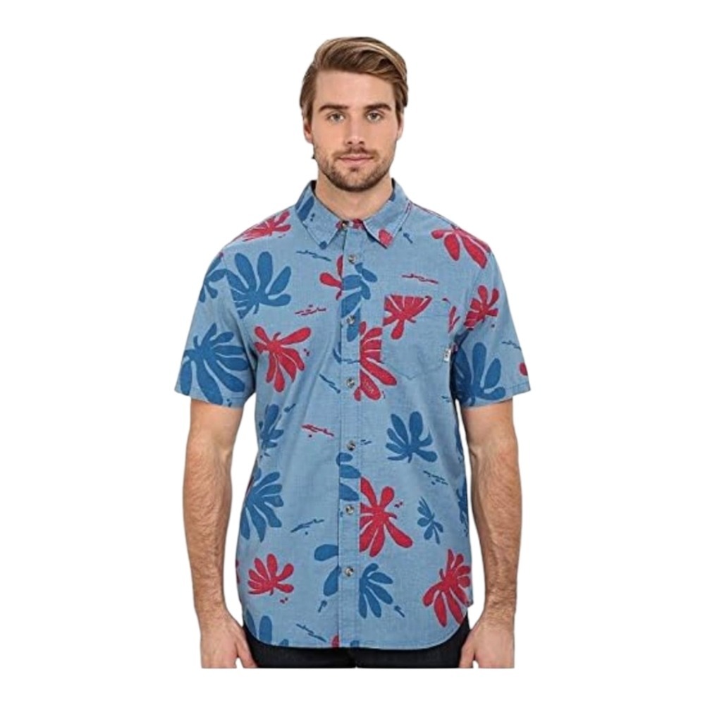Vans Mens Blue Cotton Short Sleeve Button Up Shirt Small‎ Joel Tudor Surf Skate